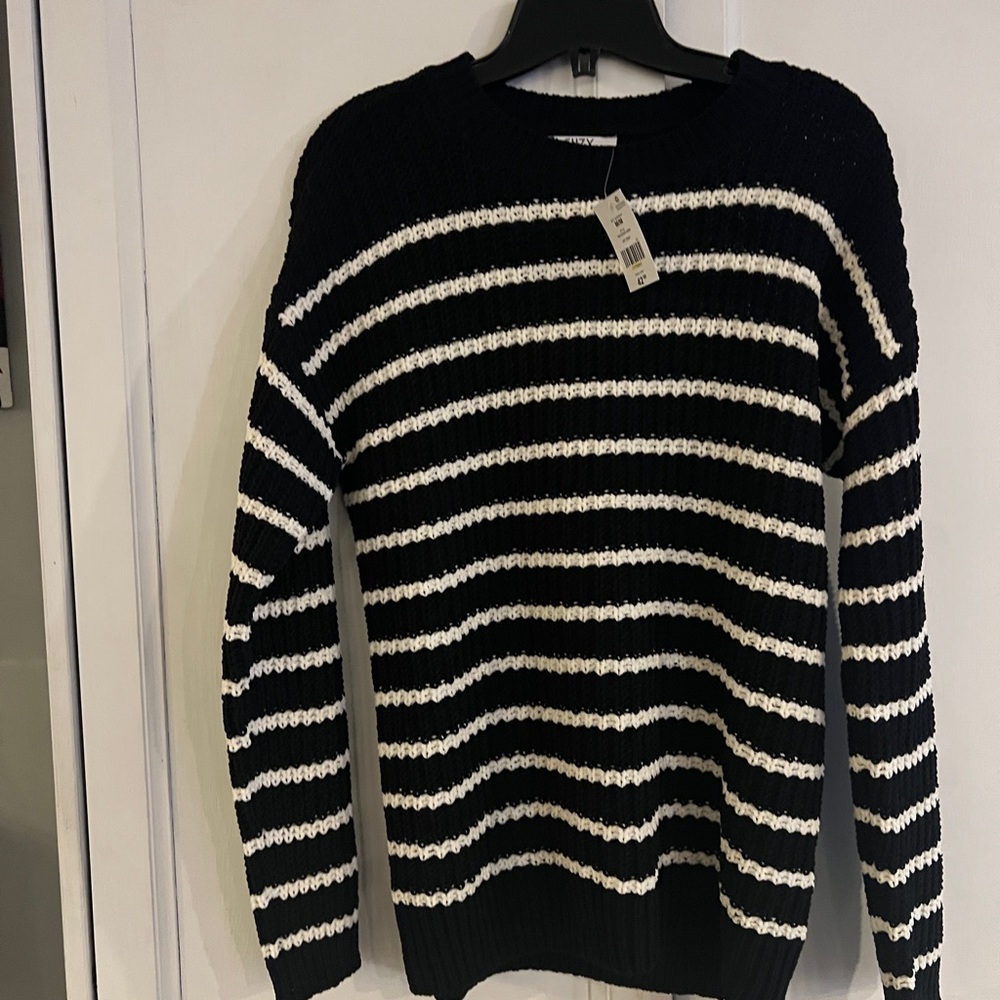 Dark Navy Blue and White Striped Sweater